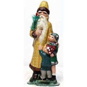 Norma McDaniel Chaulkware Santa Figure Kids Gold Polka Dot Christmas Snow